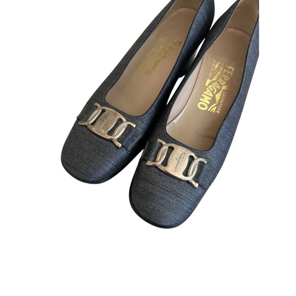SALVATORE FERRAGAMO Vintage Gray Silk Kitten Heels Size 5.5 - Picture 3 of 10